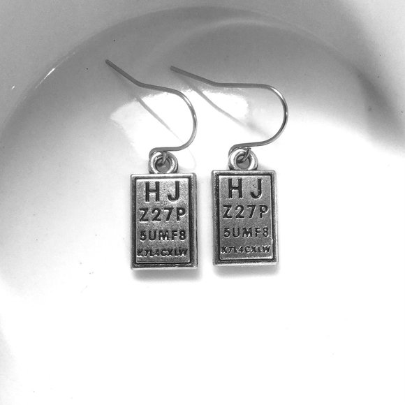 Miniature Eye Chart Eye Exam Optometry Optometrist Chart Gift Charm Earrings - Picture 3 of 3